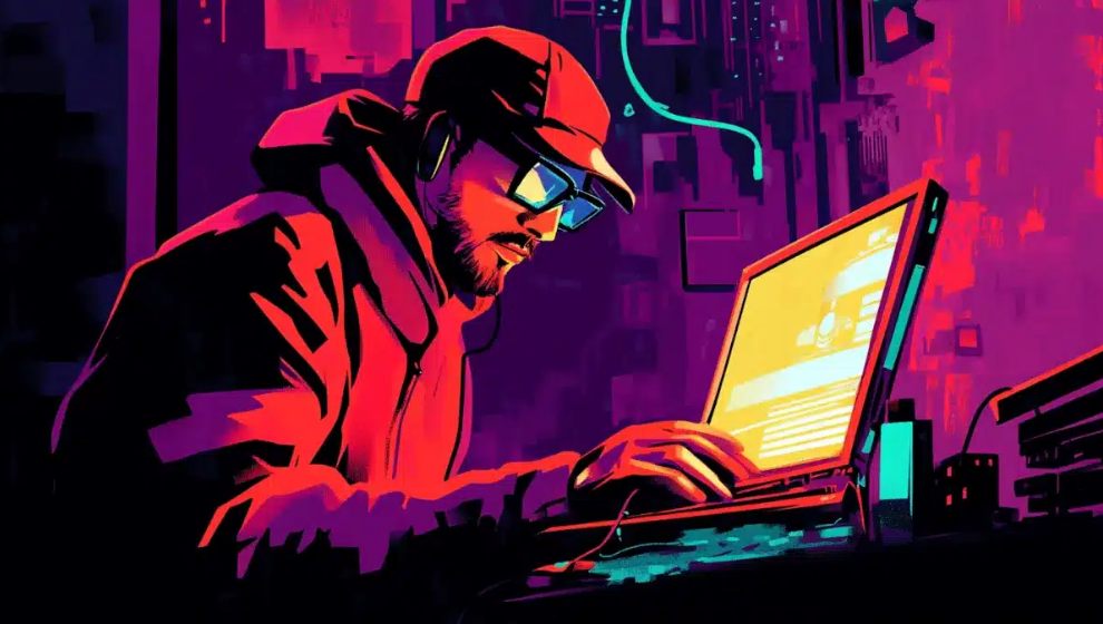 Illustration : un attaquant devant son ordinateur portable, prêt à scanner une API exposée