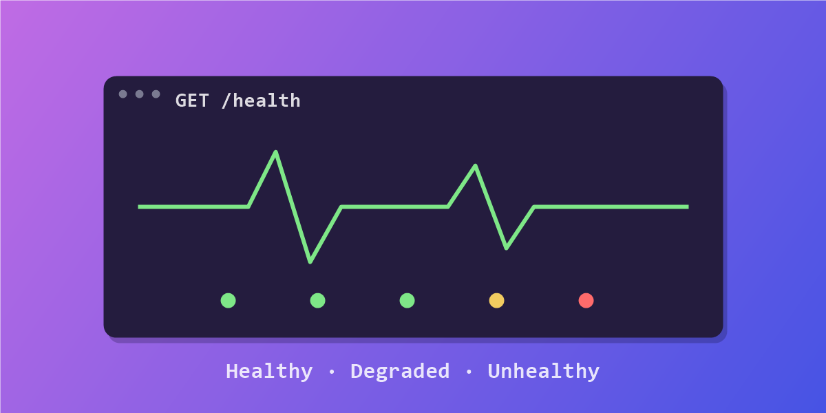 Illustration : un électrocardiogramme sur l'endpoint /health avec des statuts Healthy, Degraded et Unhealthy